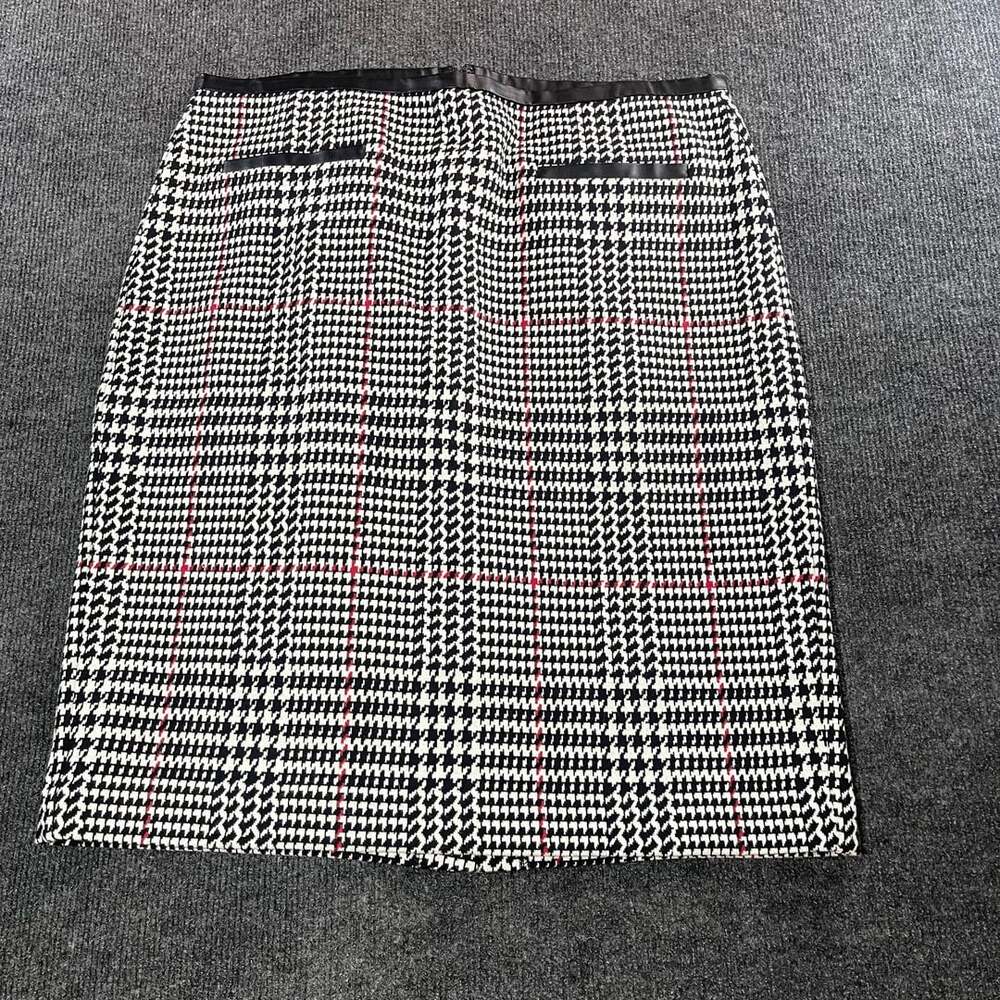Talbots Houndstooth Pencil Skirt Size 12 Faux Leather Trim